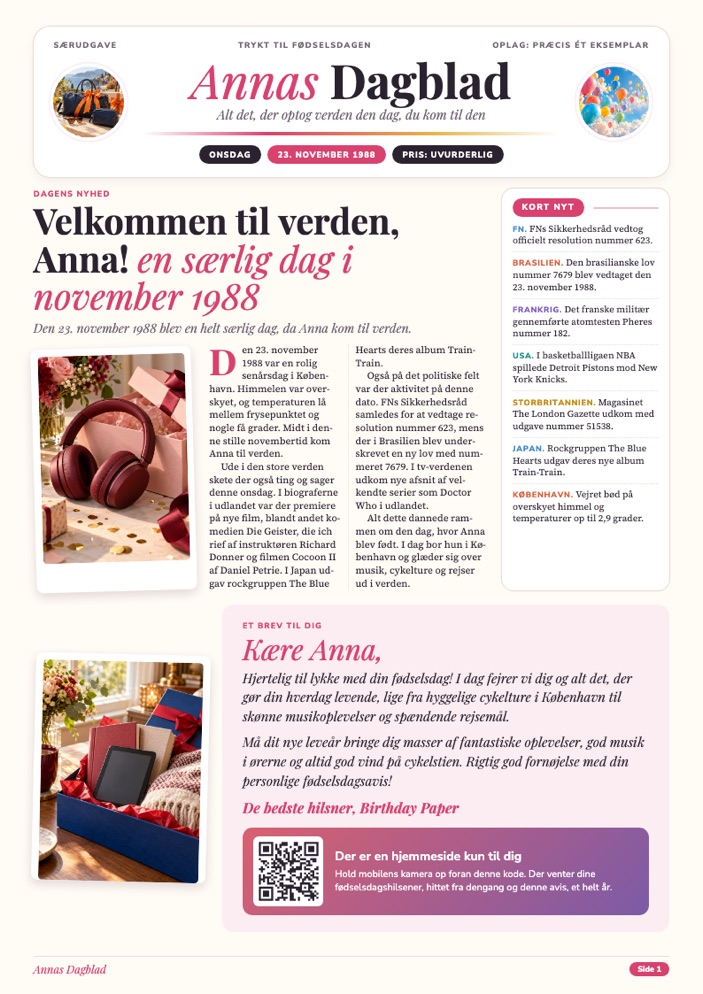 Forsiden af Annas avis