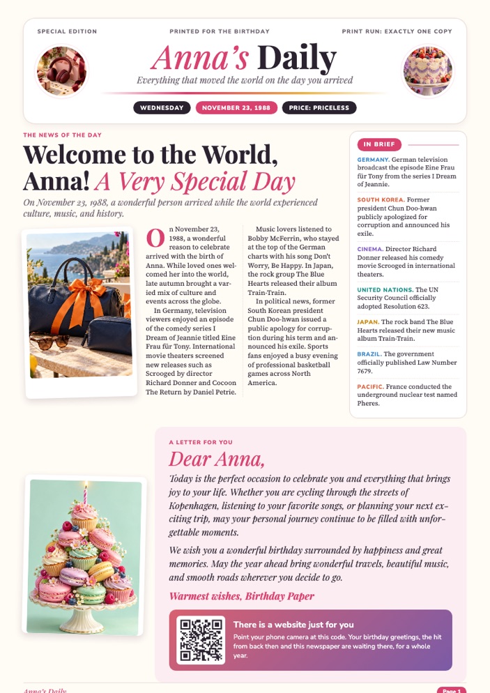 Front page of Anna’s newspaper