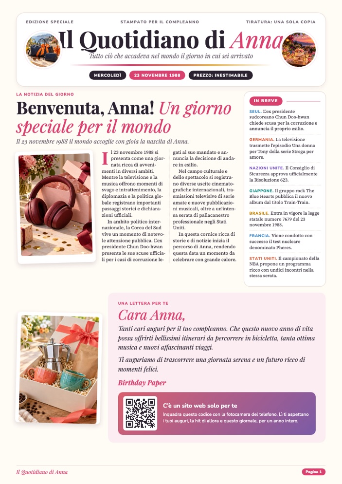 Prima pagina del giornale di Anna