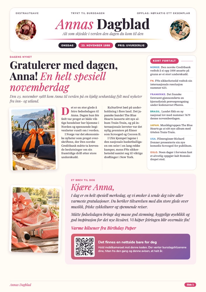 Forsiden av Annas avis