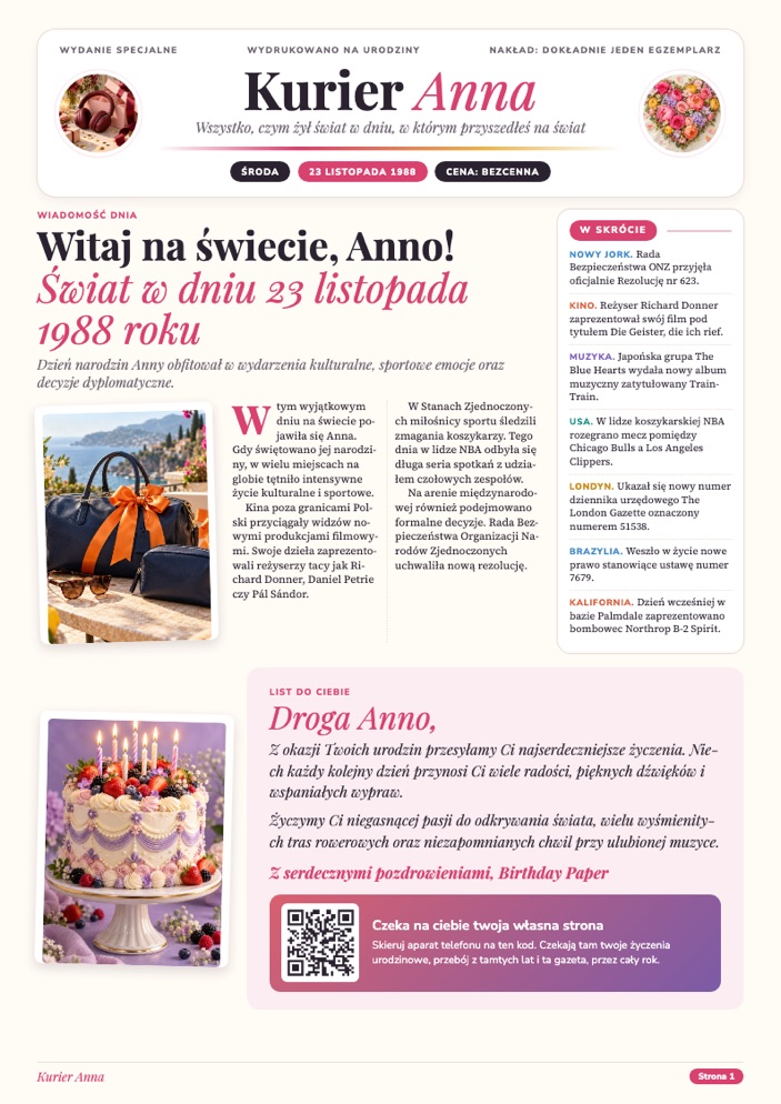 Strona tytułowa gazety Anny