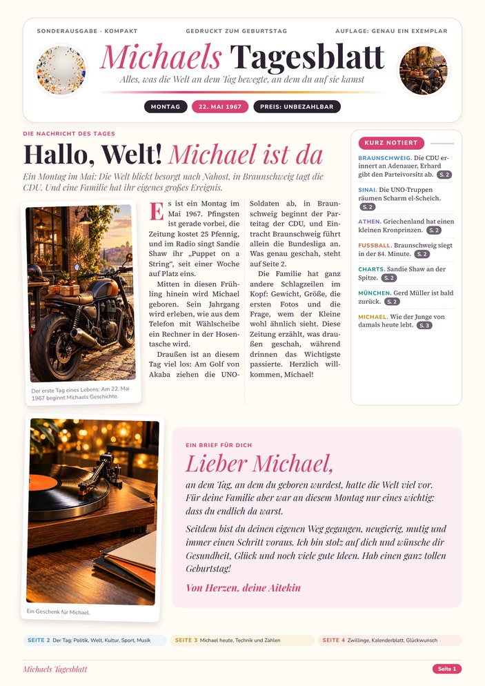 Beispiel: Titelseite einer Geburtstagszeitung