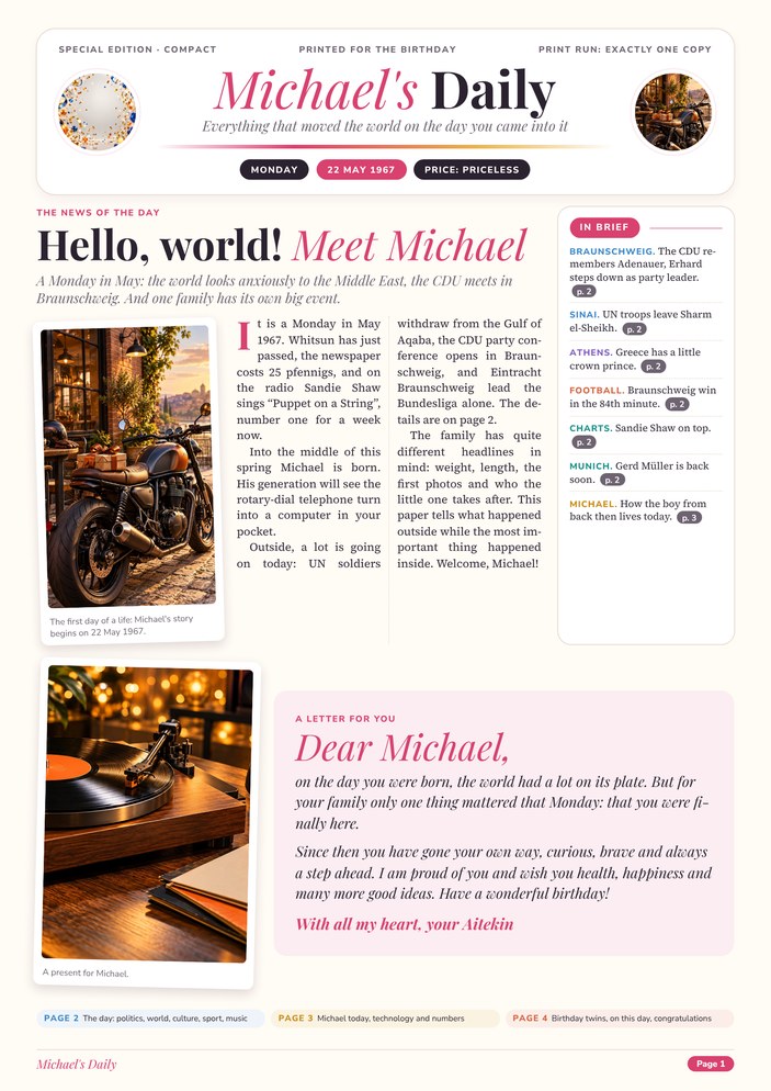 Michael’s newspaper, page 1
