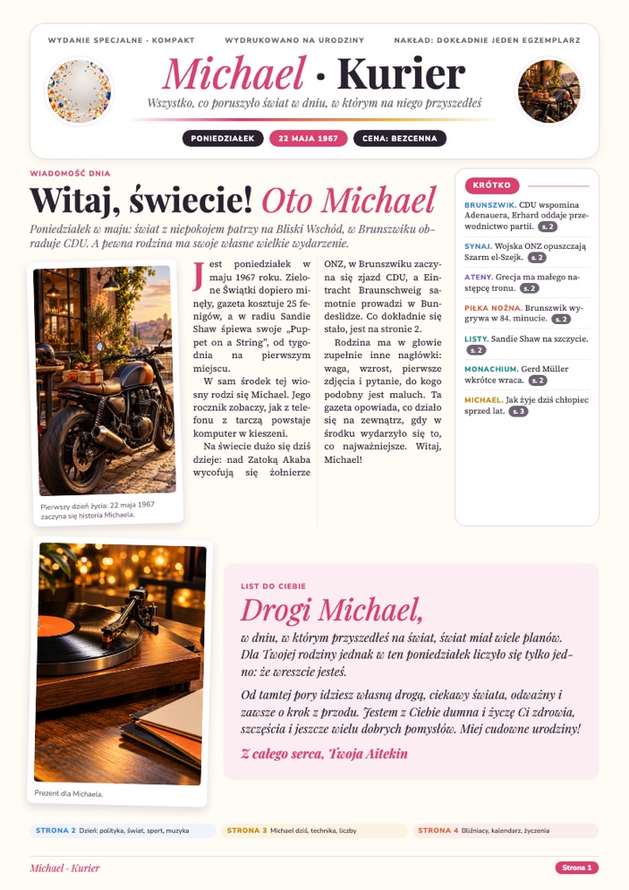 Gazeta urodzinowa: Michael, strona 1