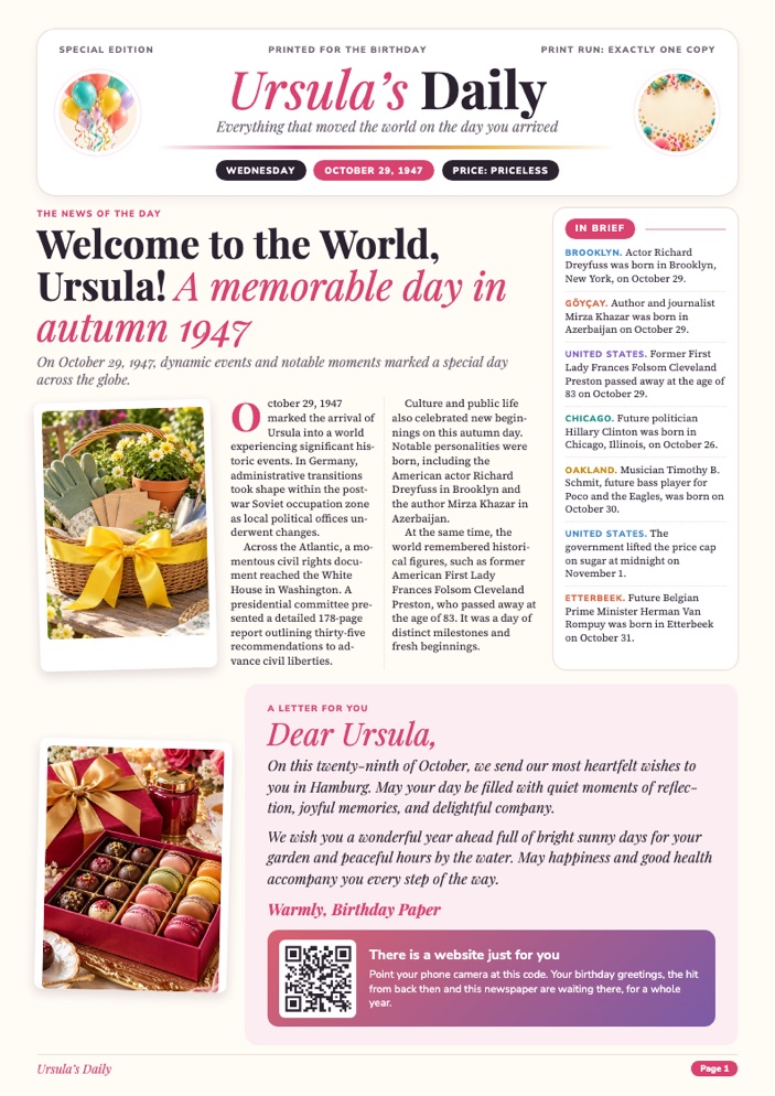 Ursula’s newspaper, page 1