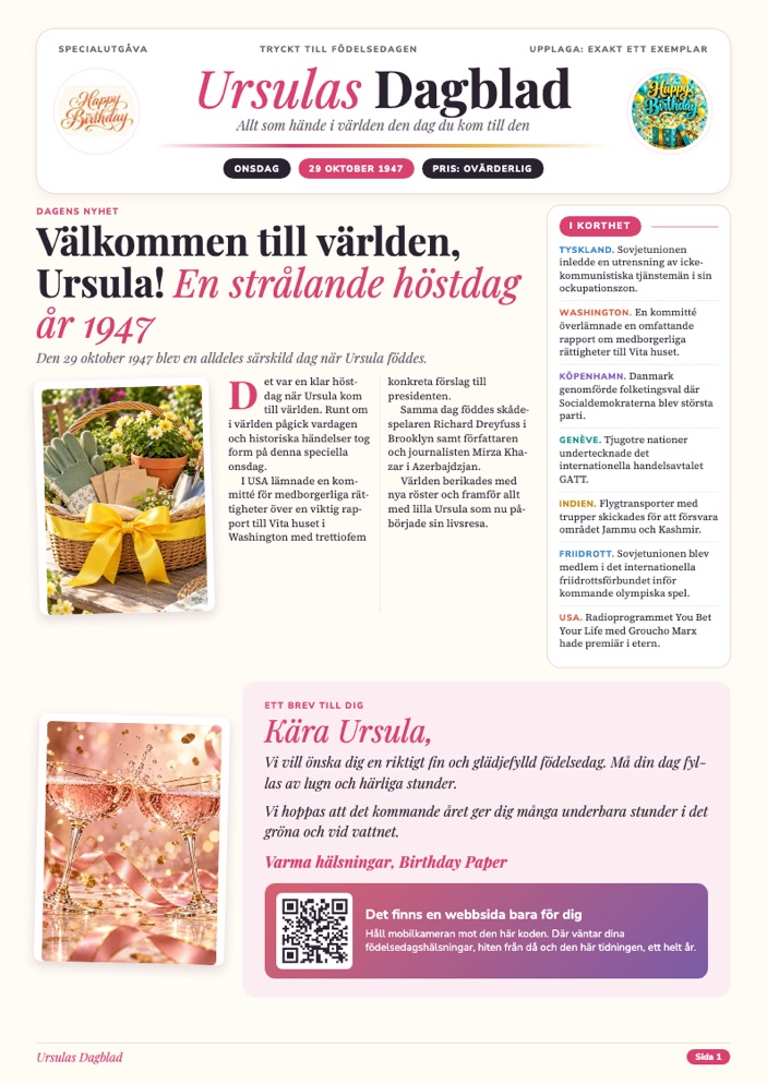 Ursulas tidning, sida 1